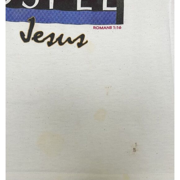 Vintage Jesus Shirt Mens Large Romans 1:16 White Thrashed Single Stitch - Picture 7 of 10